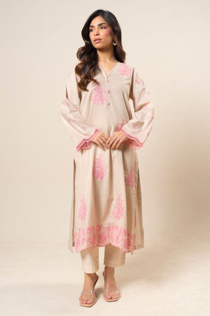 Cream Solid Cambric Ready-to-Wear Trouser