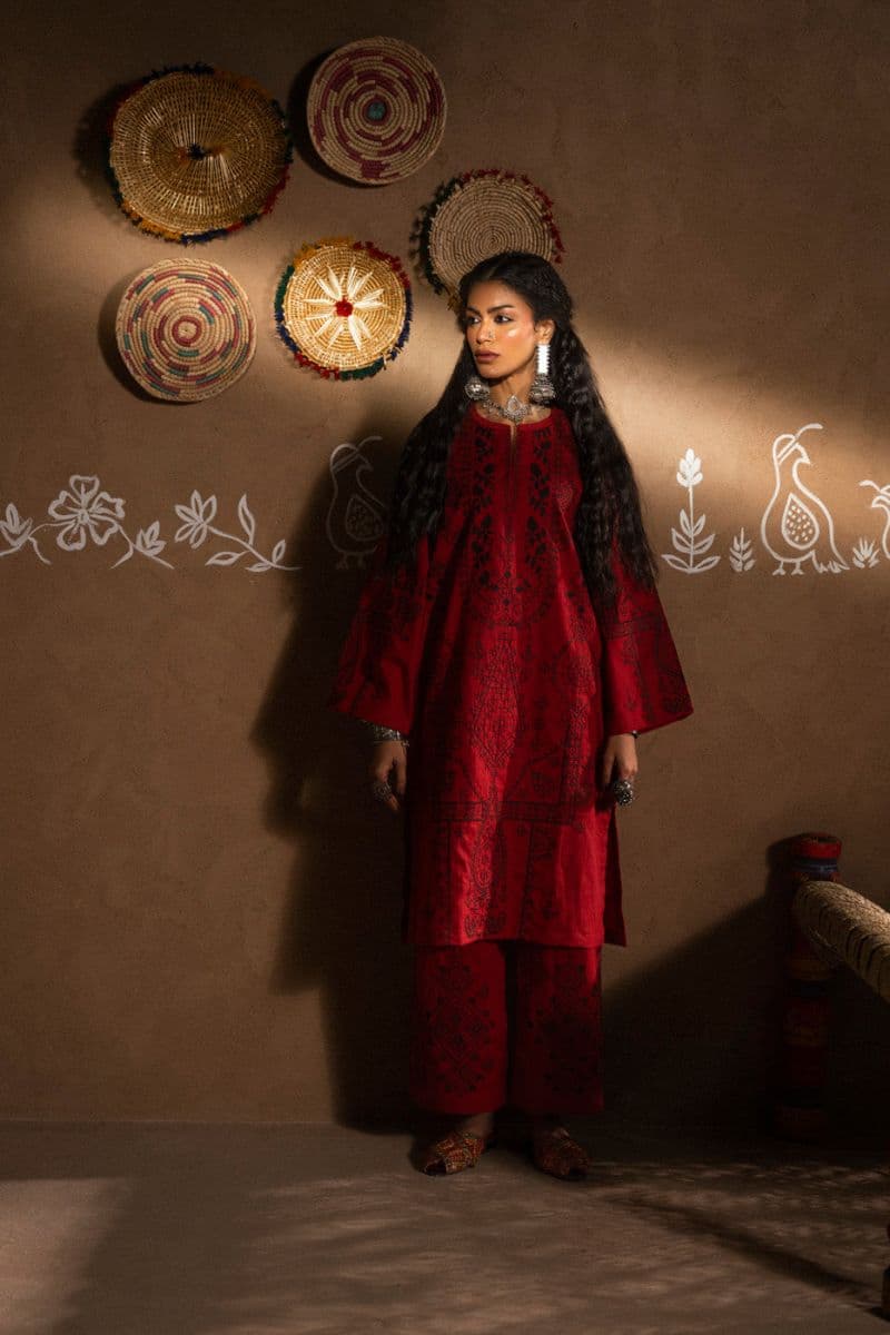 Maroon Embroidered Dobby 2 Piece Ready-to-Wear Shirt thumbnail