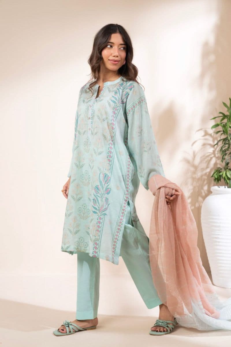 Blue Printed Cotton Silk 2 Piece Dupatta