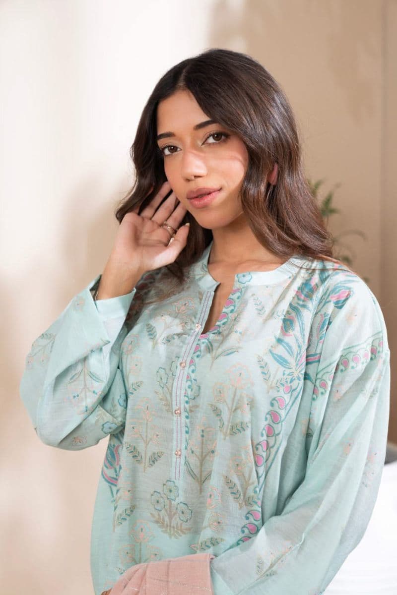 Blue Printed Cotton Silk 2 Piece Dupatta