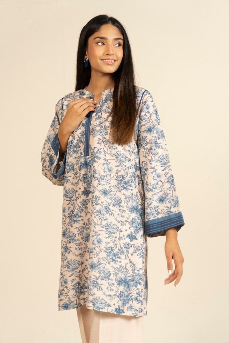 Blue Printed Linen Ready-to-Wear Shirt thumbnail
