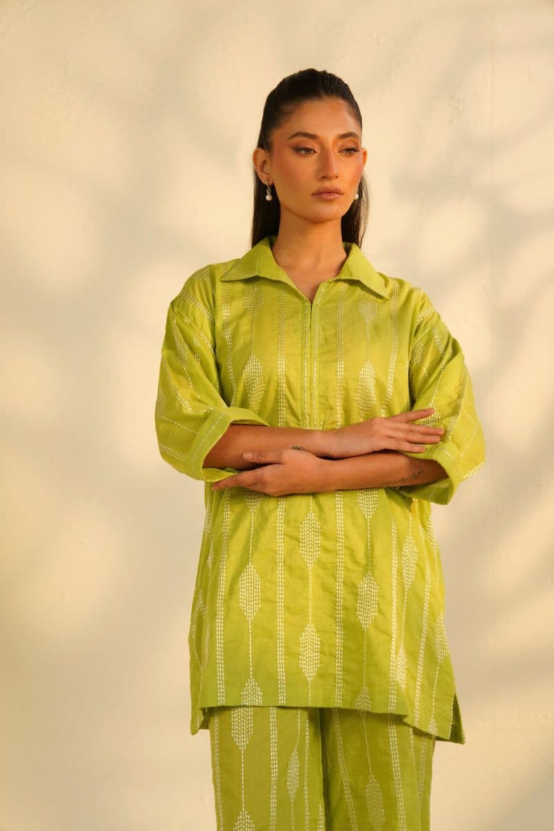 Green Embroidered Cambric Ready-to-Wear Shirt thumbnail