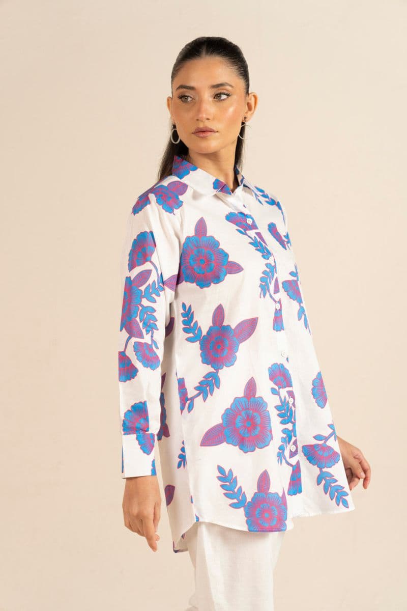Blue/White Printed Cambric Ready-to-Wear Shirt thumbnail
