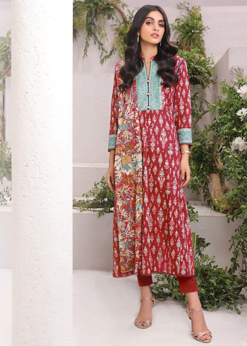 Red Printed Lawn 2 Piece Dupatta
