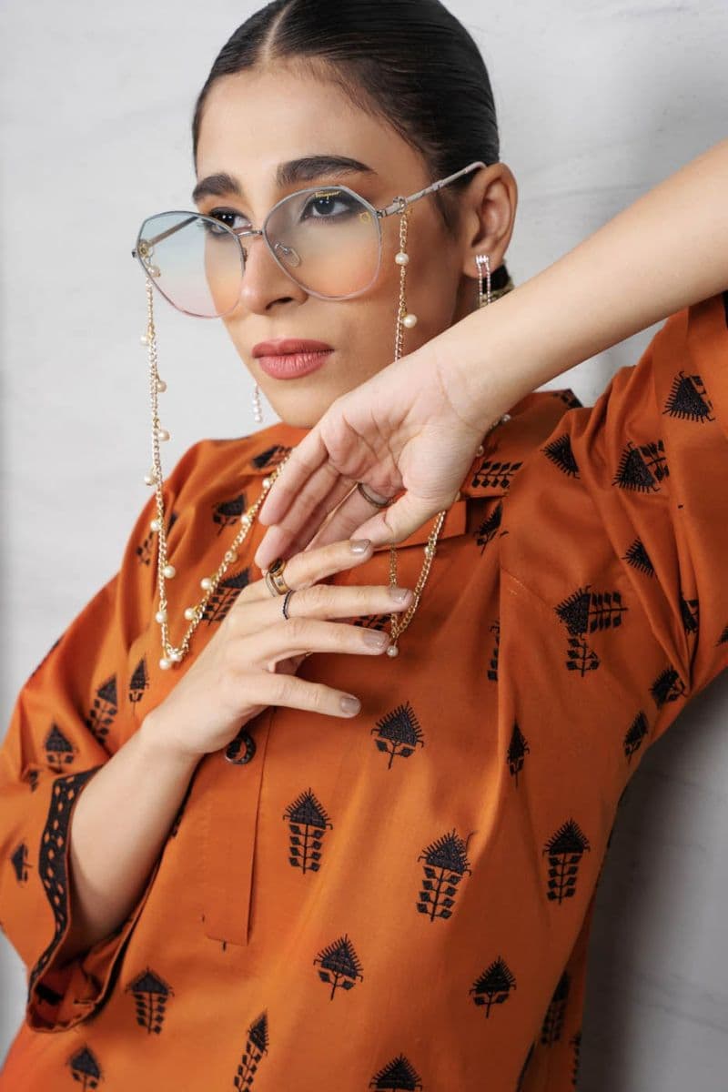 Orange Embroidered Cambric 2 Piece Ready-to-Wear Suit
