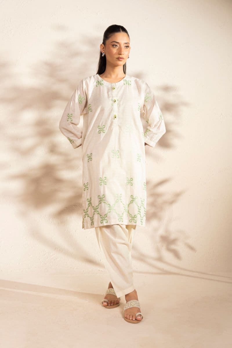 White Embroidered Dobby 2 Piece Ready-to-Wear Shalwar thumbnail