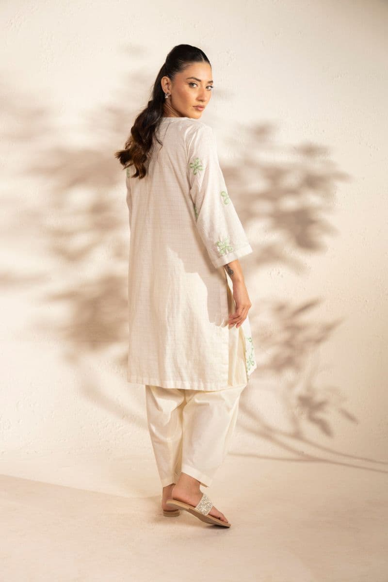White Embroidered Dobby 2 Piece Ready-to-Wear Shalwar thumbnail