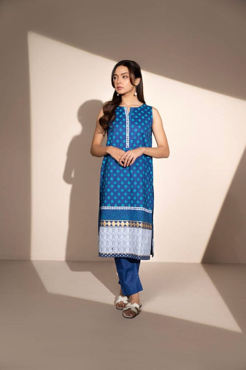 Dark Blue Printed Cambric 2 Piece Ready-to-Wear Suit thumbnail