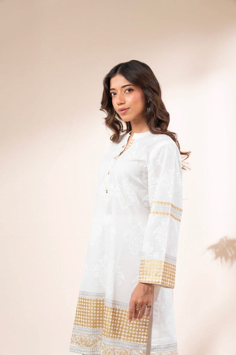 White Embroidered Cambric 2 Piece Ready-to-Wear Suit