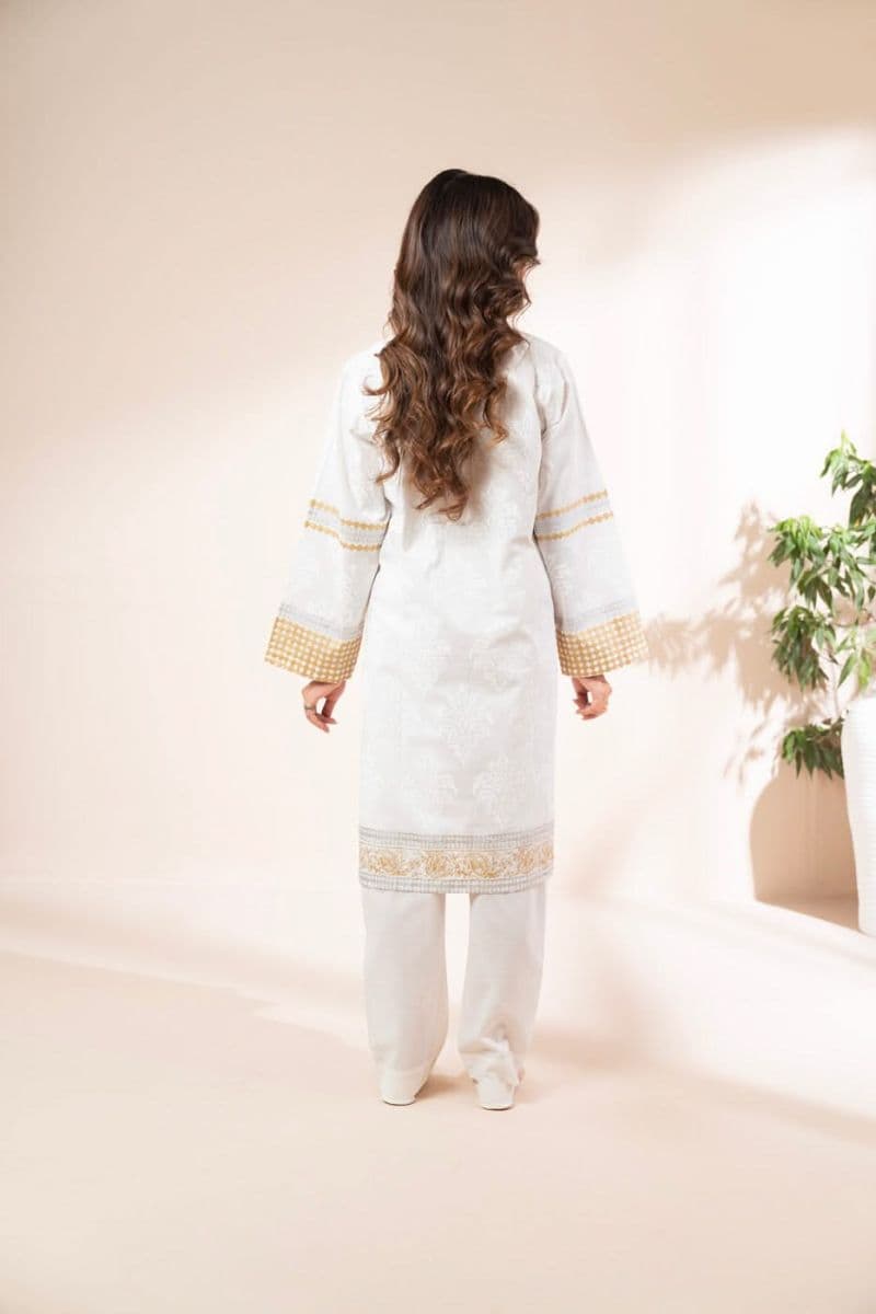 White Embroidered Cambric 2 Piece Ready-to-Wear Suit
