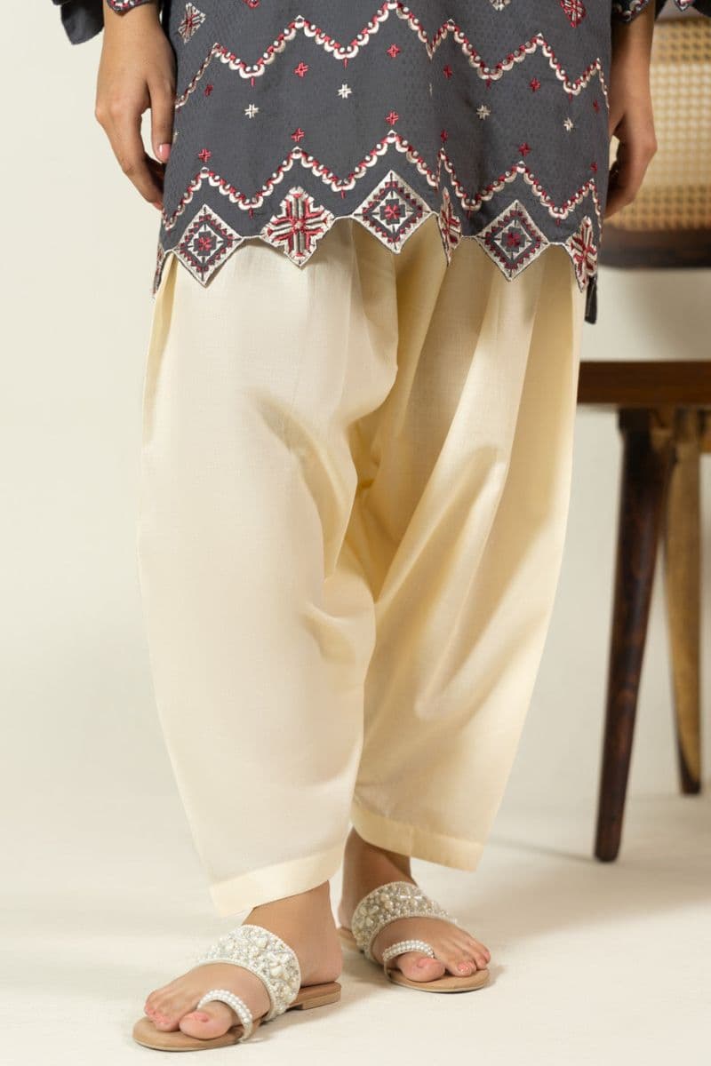 Cream Solid Cambric Ready-to-Wear Shalwar