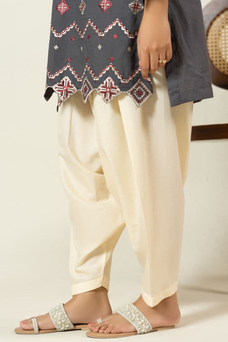 Cream Solid Cambric Ready-to-Wear Shalwar