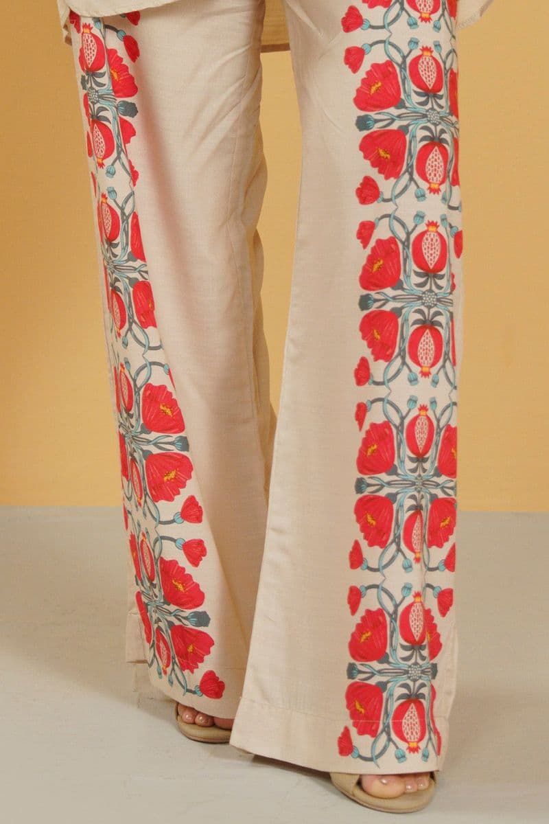 Beige Printed Silk Ready-to-Wear Suit