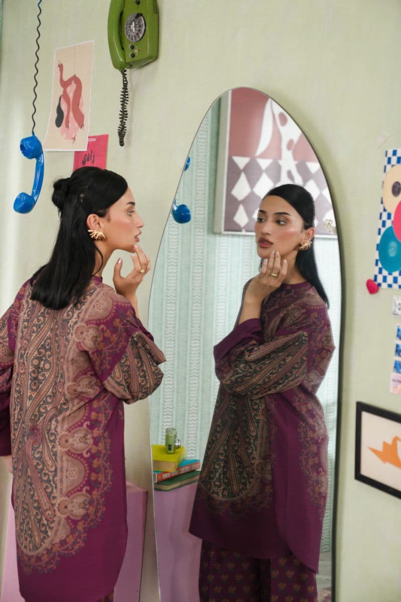 Plum Printed Poly Khaddar 2 Piece Ready-to-Wear Suit