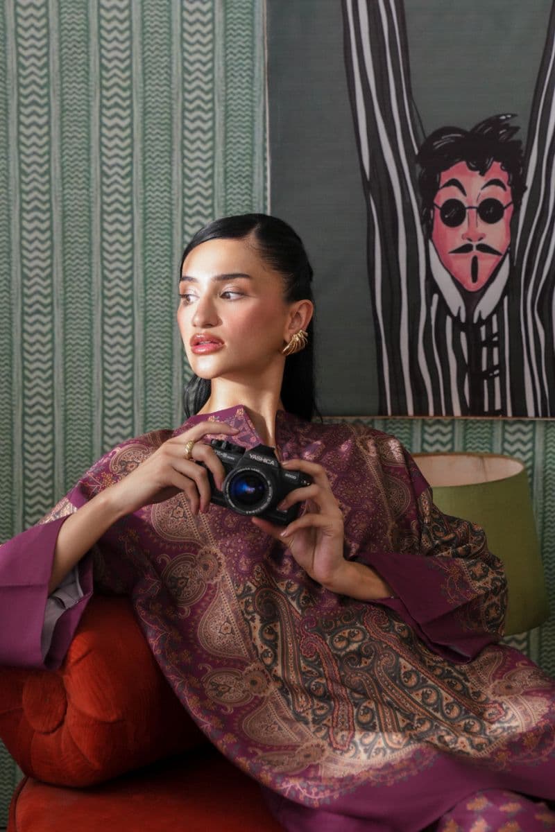 Plum Printed Poly Khaddar 2 Piece Ready-to-Wear Suit