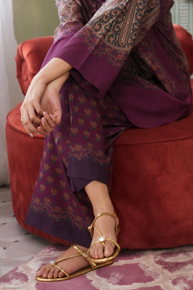 Plum Printed Poly Khaddar 2 Piece Ready-to-Wear Suit