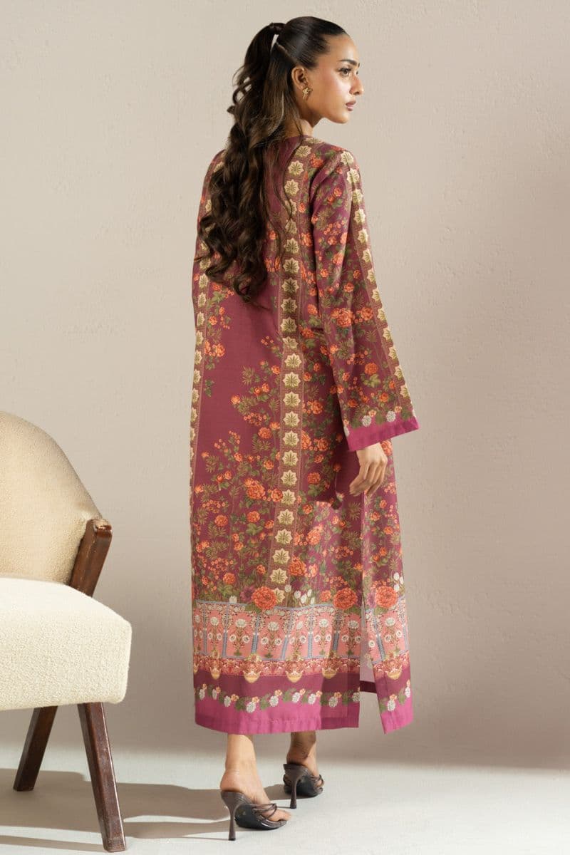 Maroon Printed Poly Khaddar Ready-to-Wear Suit