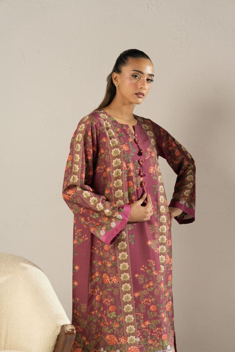 Maroon Printed Poly Khaddar Ready-to-Wear Suit