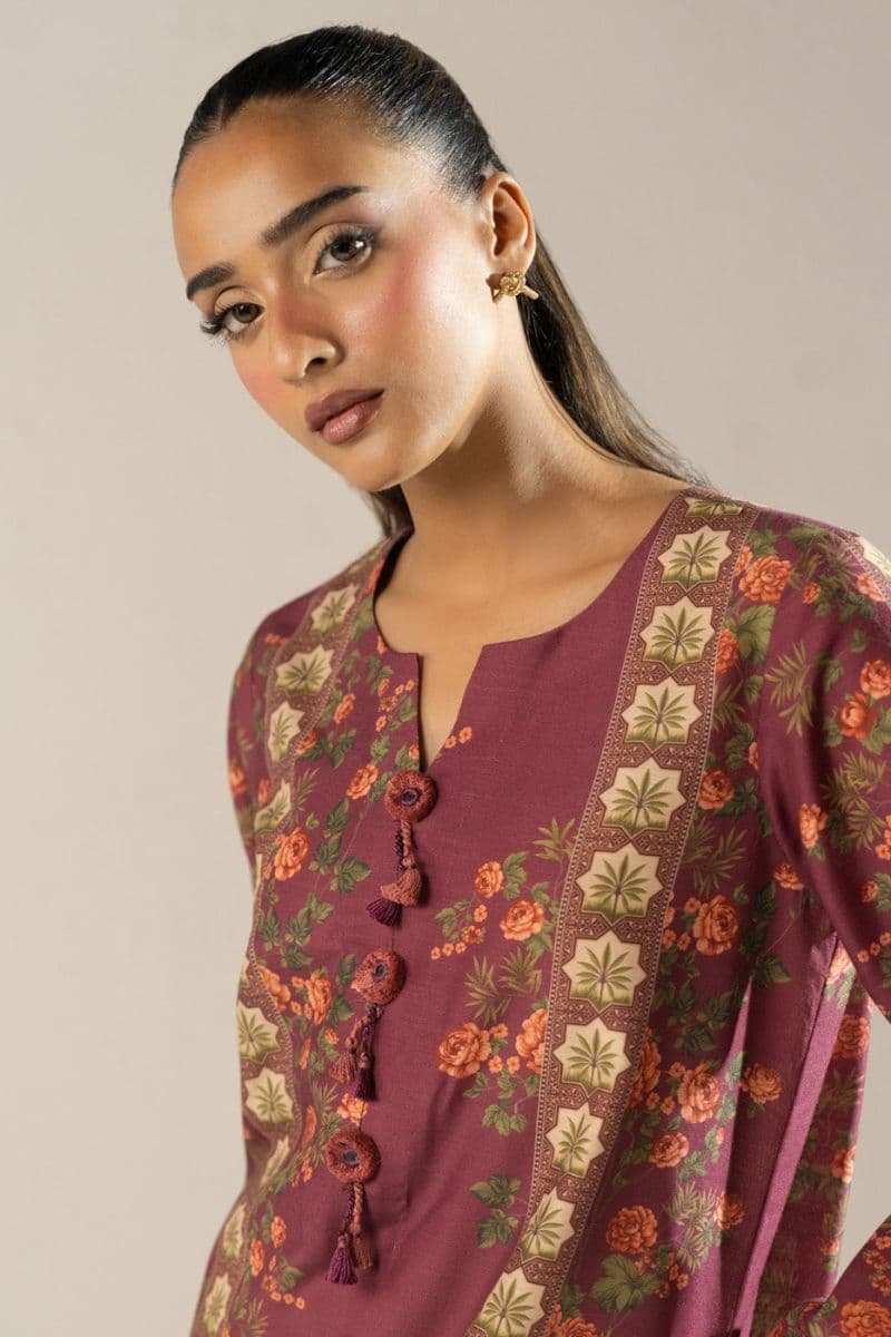 Maroon Printed Poly Khaddar Ready-to-Wear Suit