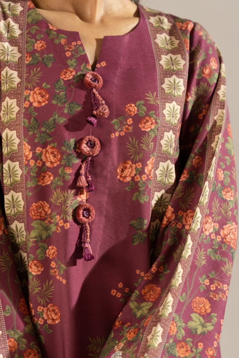 Maroon Printed Poly Khaddar Ready-to-Wear Suit
