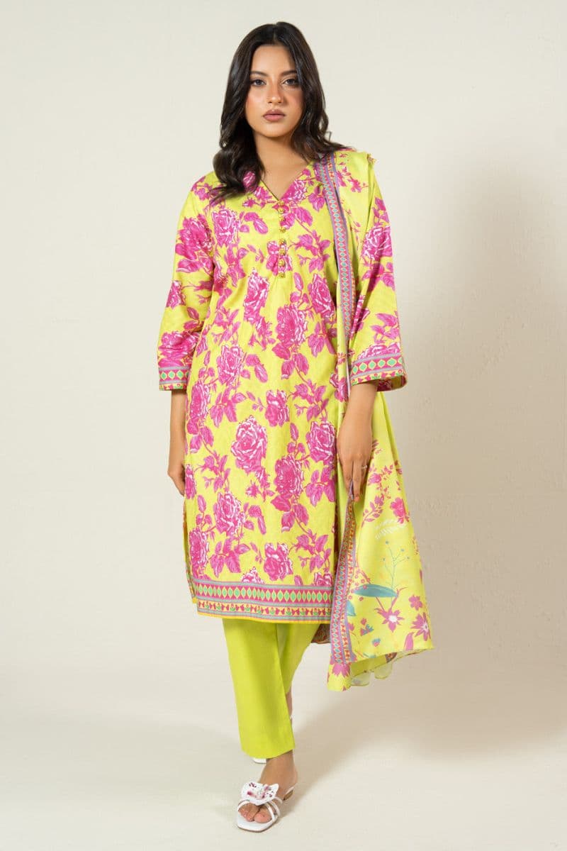 Yellow Printed Irish 3 Piece Ready-to-Wear Suit