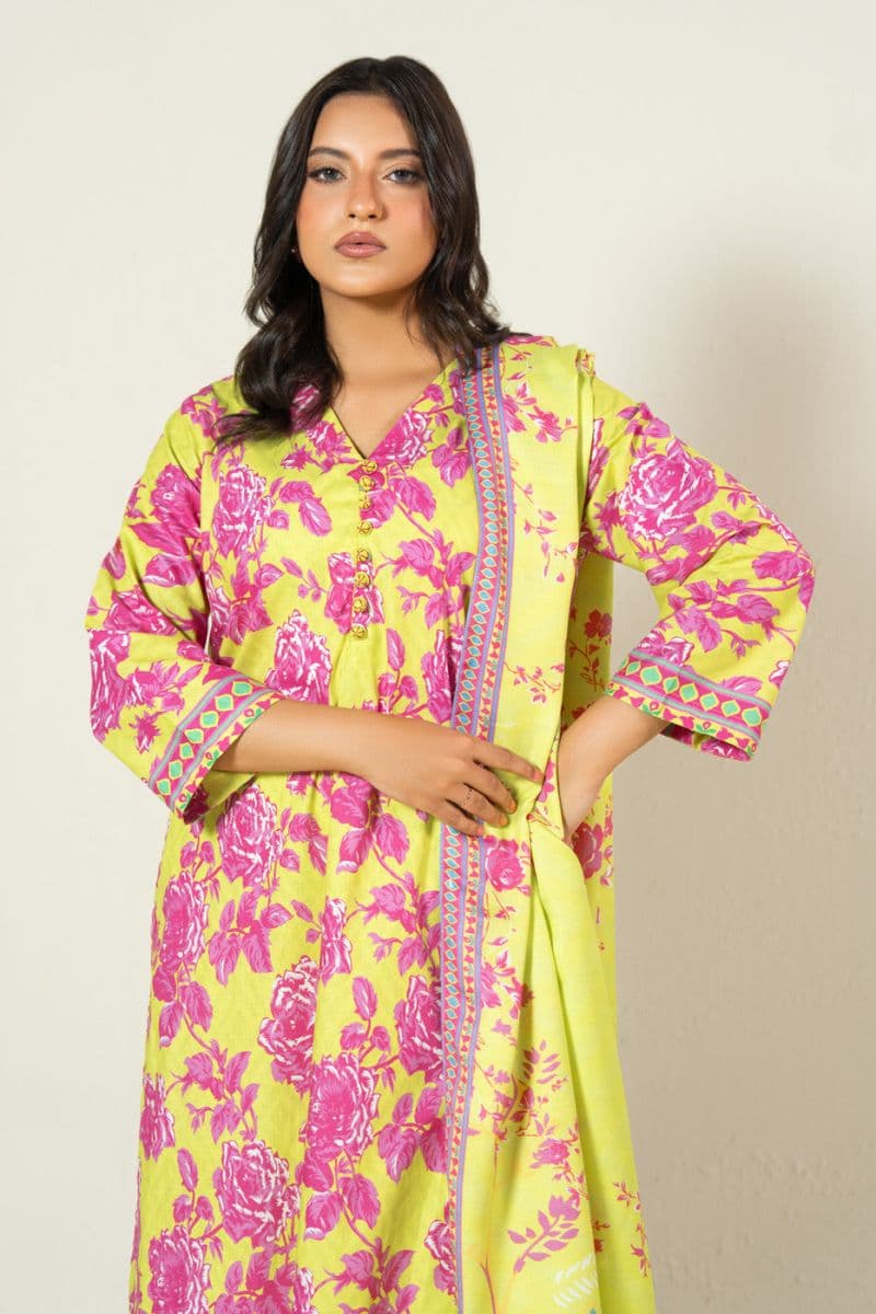 Yellow Printed Irish 3 Piece Ready-to-Wear Suit