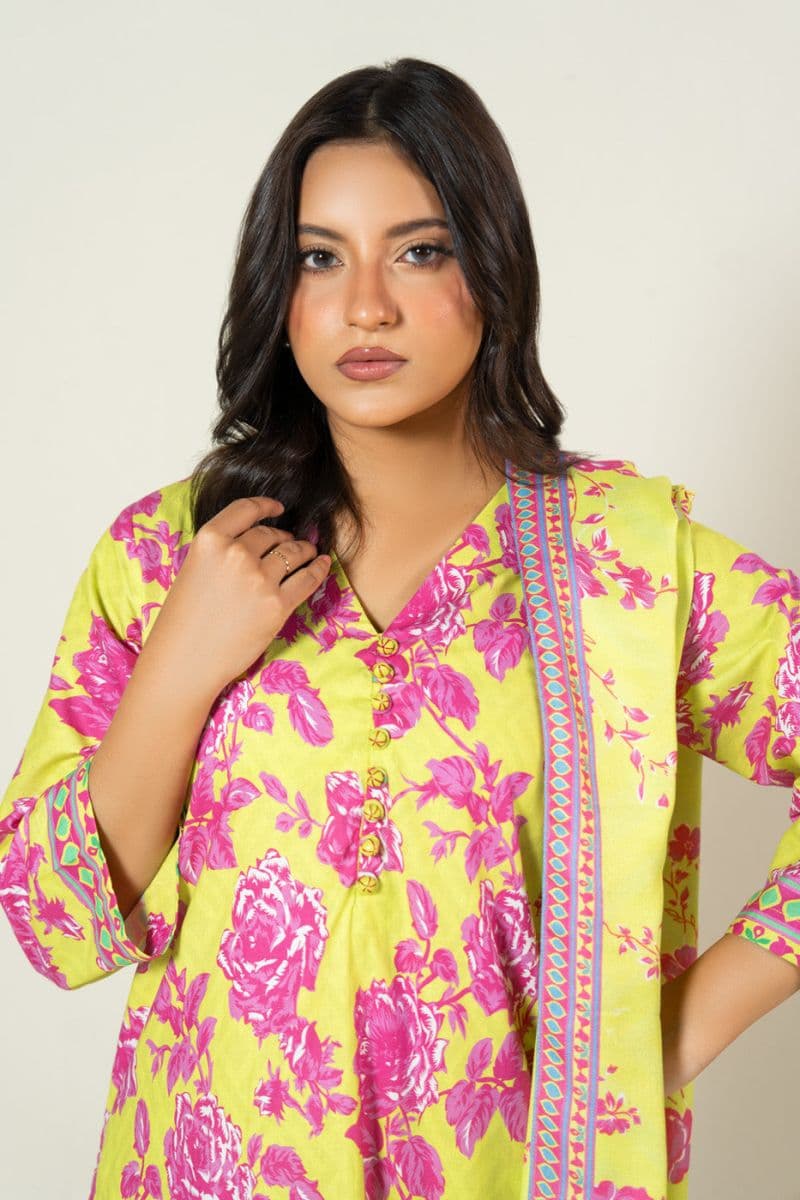 Yellow Printed Irish 3 Piece Ready-to-Wear Suit