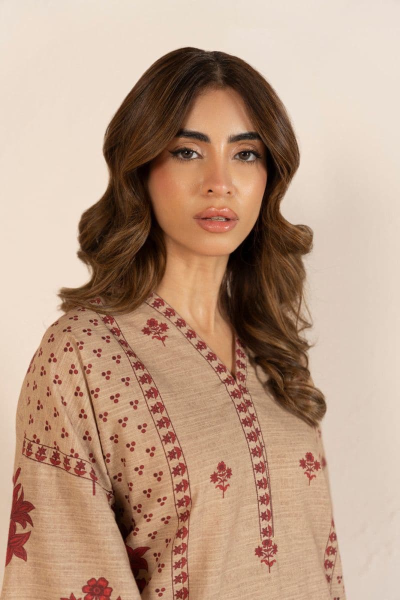 Beige Digital Print Light Khaddar 2 Piece Ready-to-Wear Shirt