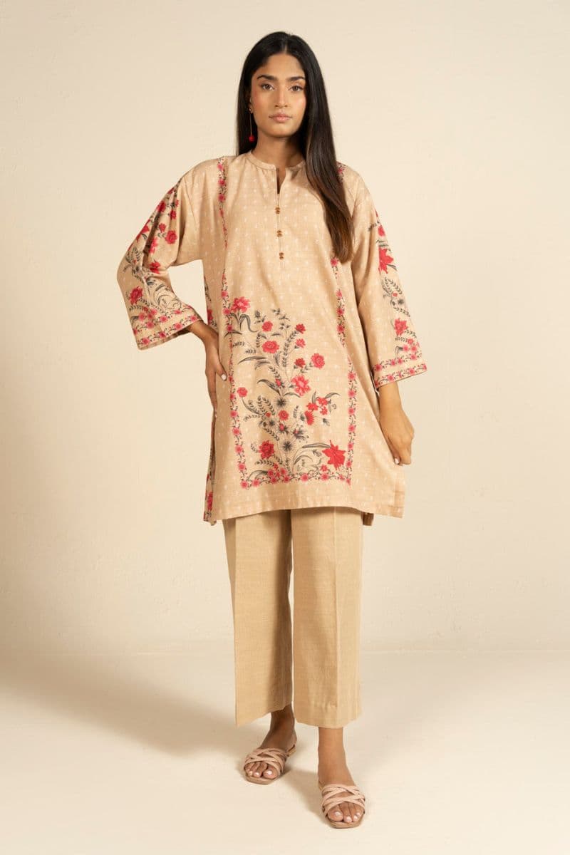 Beige Printed Khaddar Ready-to-Wear Shirt