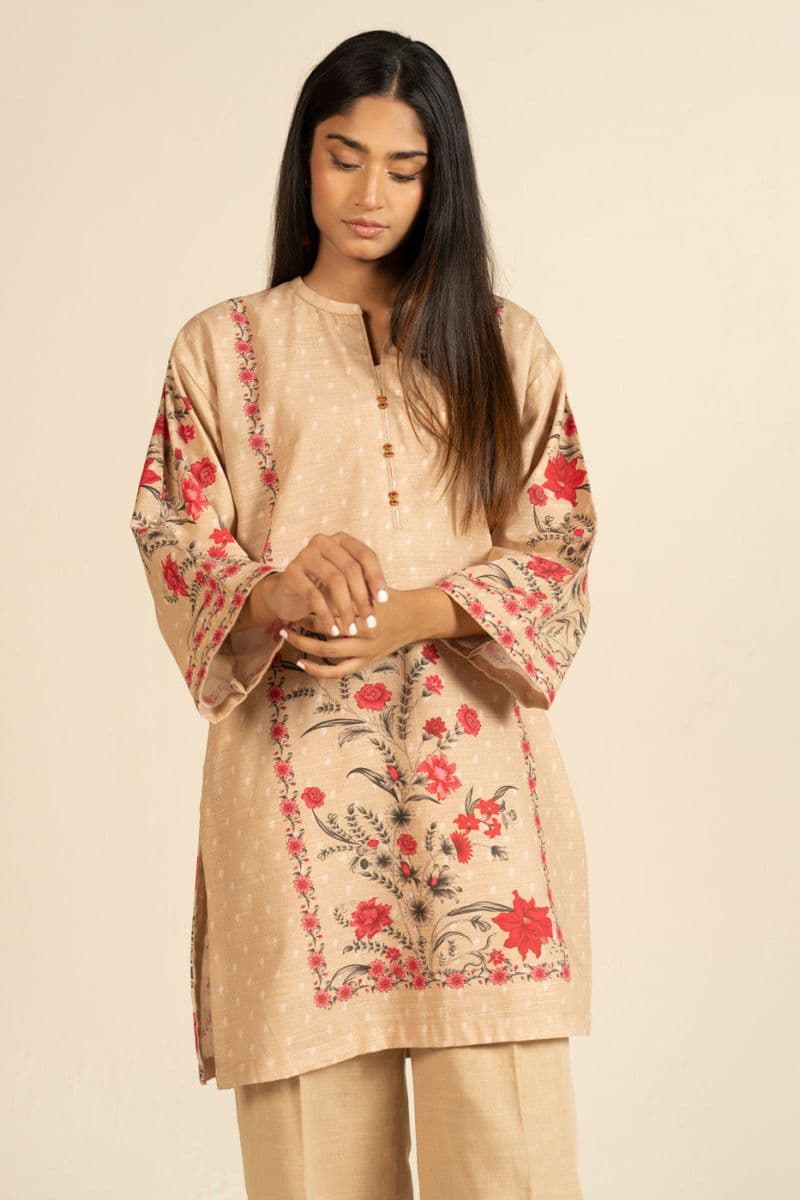 Beige Printed Khaddar Ready-to-Wear Shirt