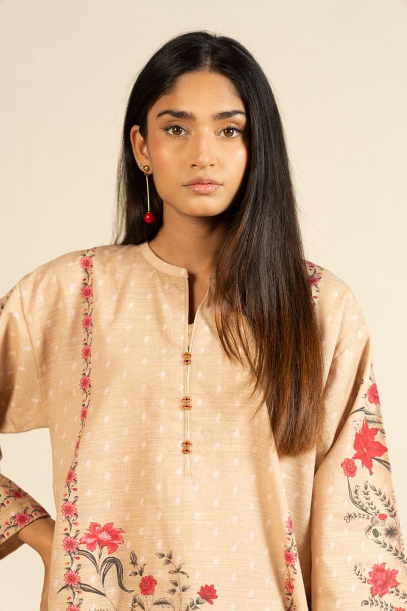 Beige Printed Khaddar Ready-to-Wear Shirt