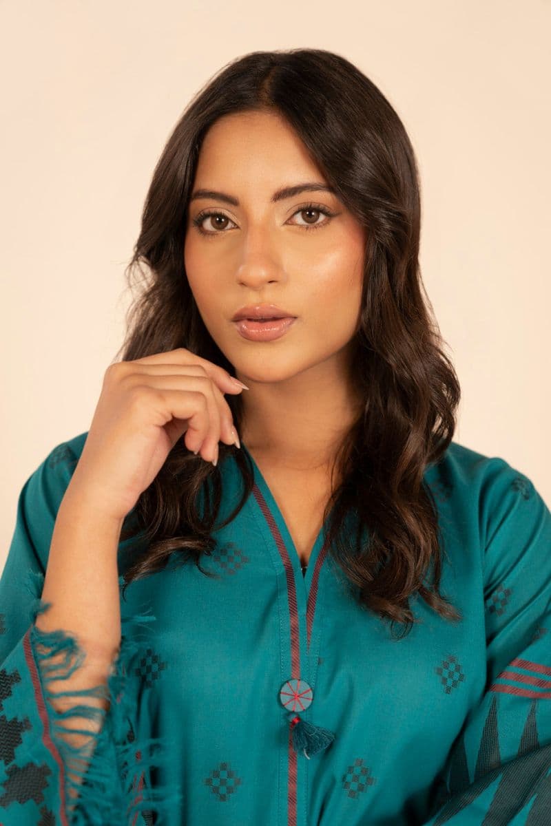 Turquoise Embroidered Jacquard 2 Piece Ready-to-Wear Shalwar
