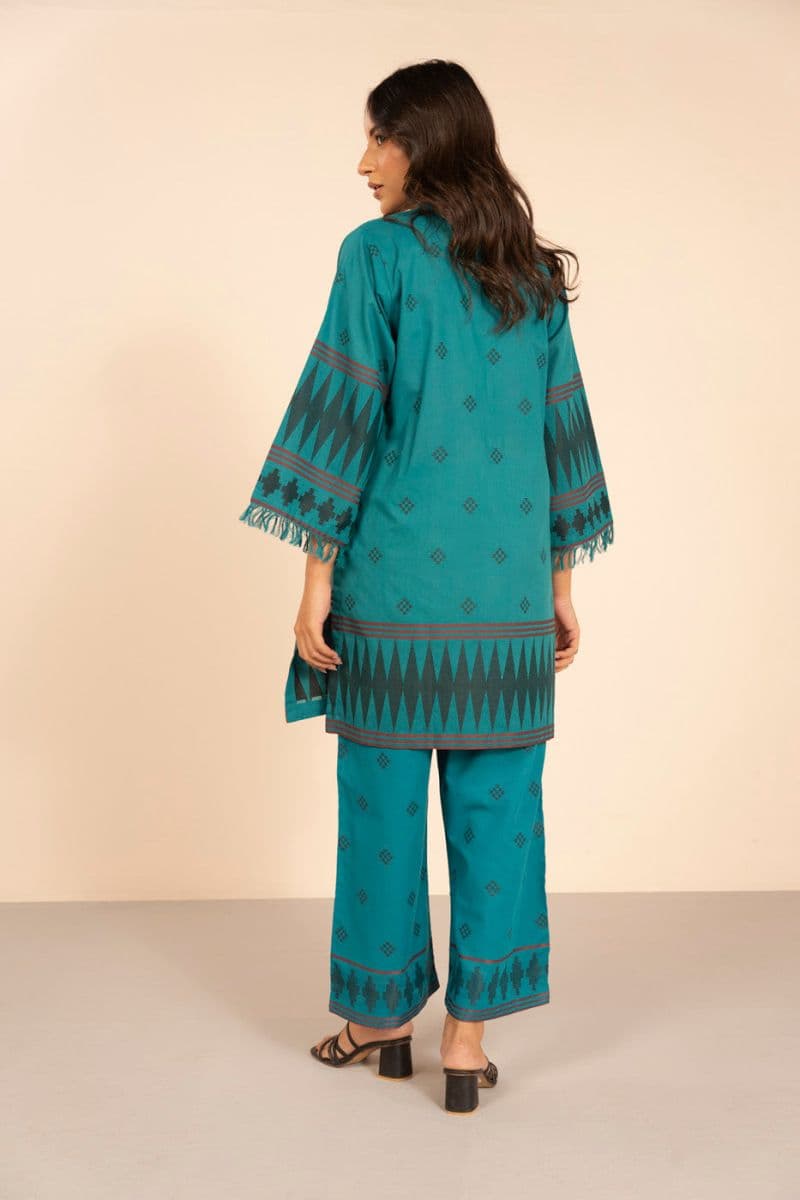 Turquoise Embroidered Jacquard 2 Piece Ready-to-Wear Shalwar