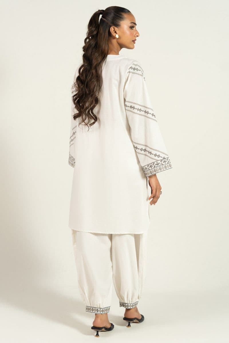 White Embroidered Dobby 2 Piece Ready-to-Wear Suit