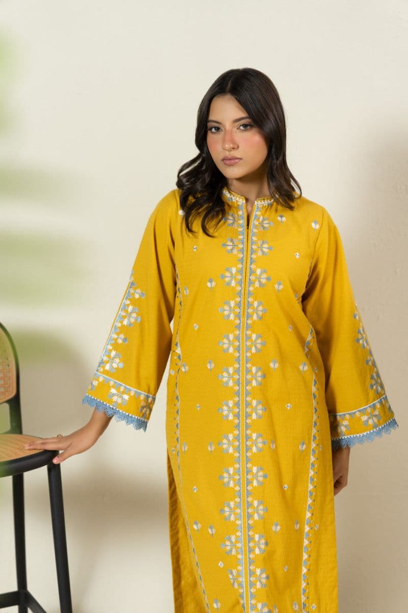 Yellow Embroidered Dobby 2 Piece Ready-to-Wear Suit thumbnail