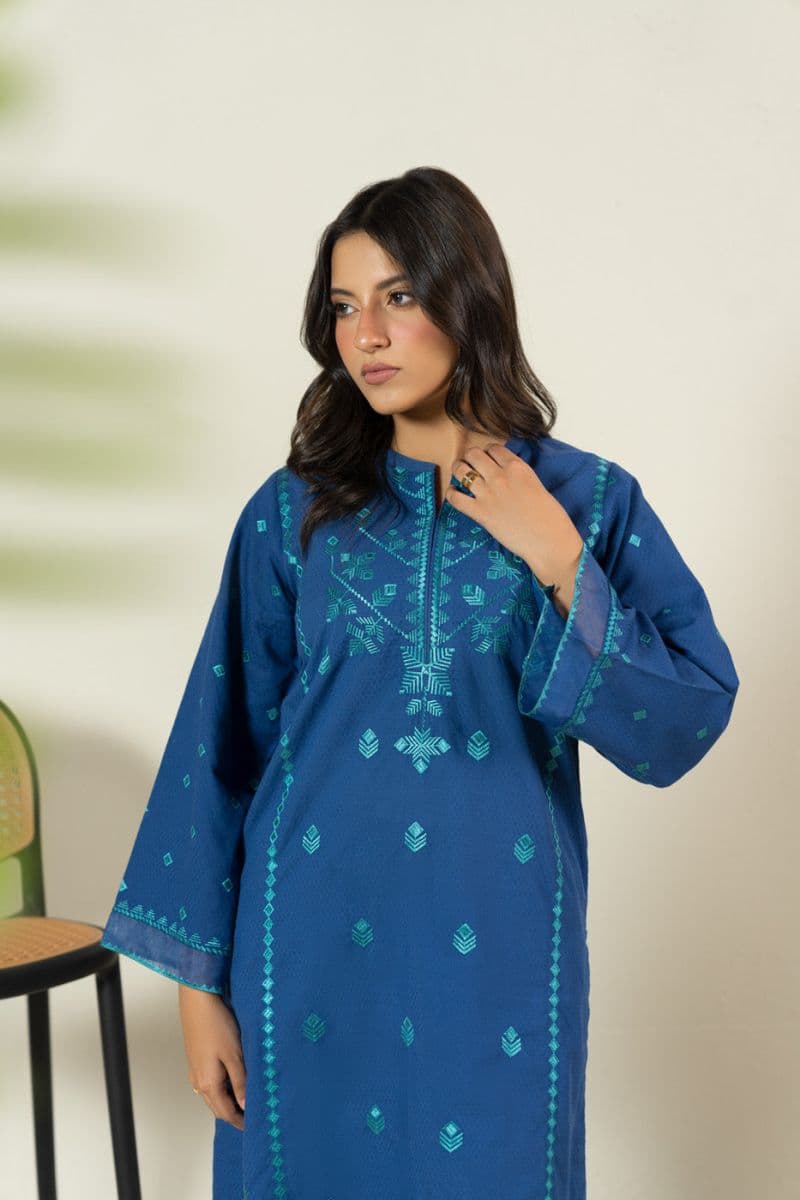 Blue Embroidered Dobby 2 Piece Ready-to-Wear Suit
