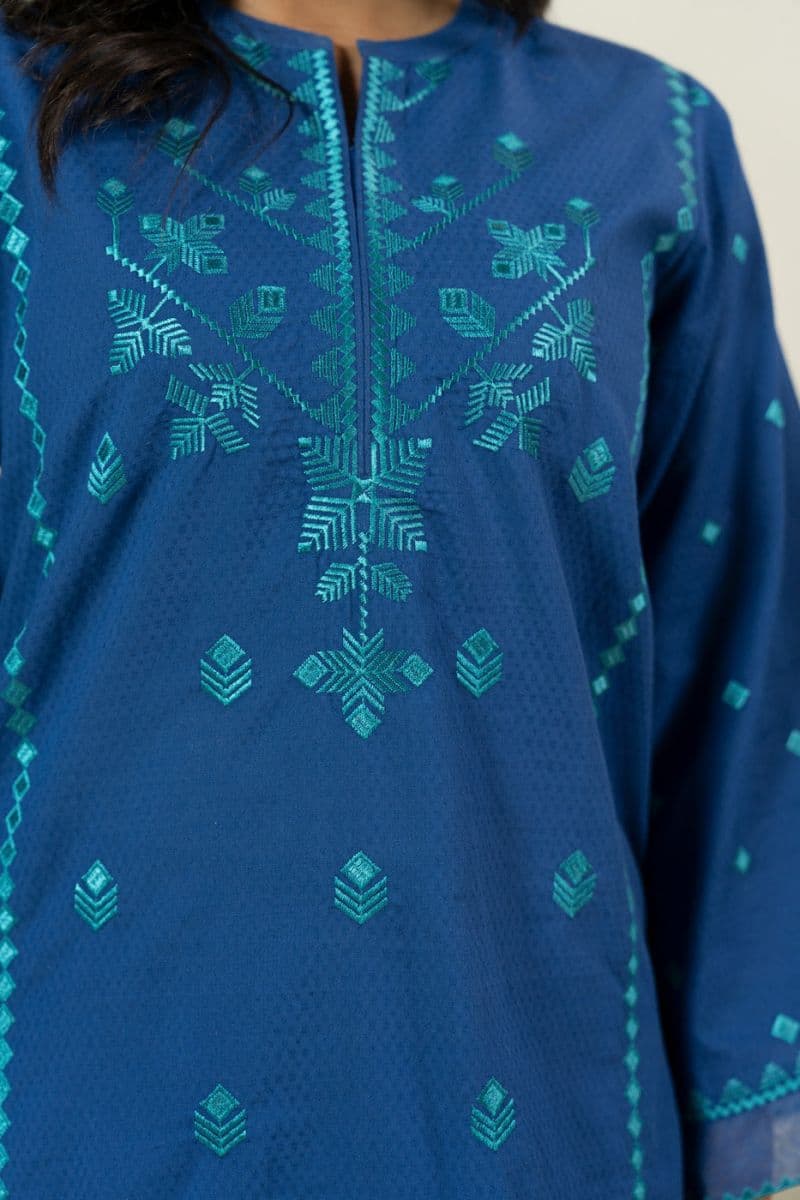 Blue Embroidered Dobby 2 Piece Ready-to-Wear Suit