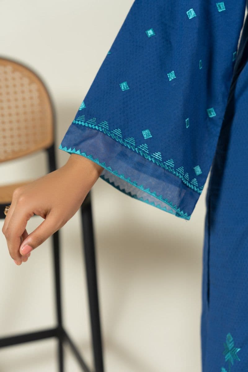 Blue Embroidered Dobby 2 Piece Ready-to-Wear Suit