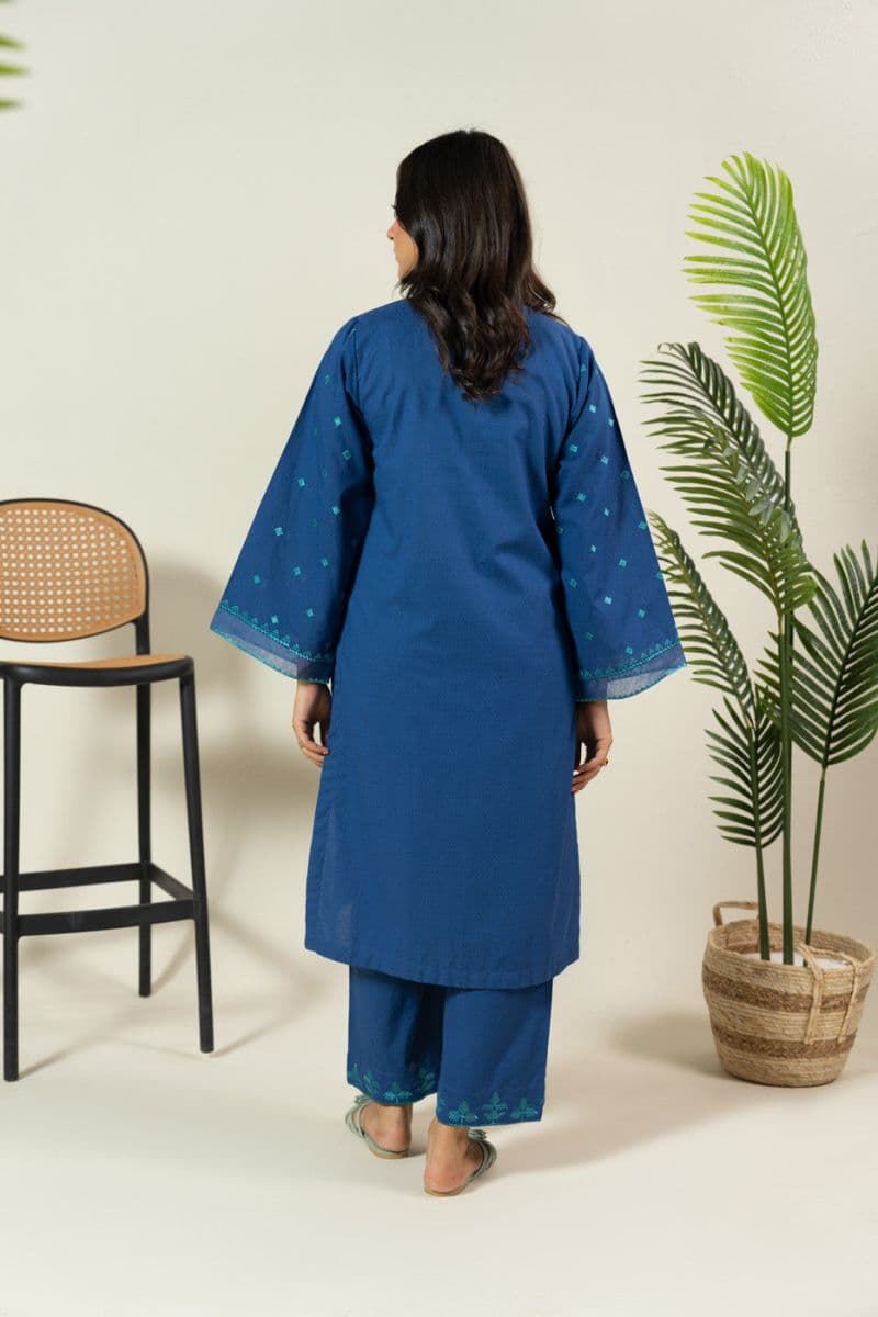 Blue Embroidered Dobby 2 Piece Ready-to-Wear Suit