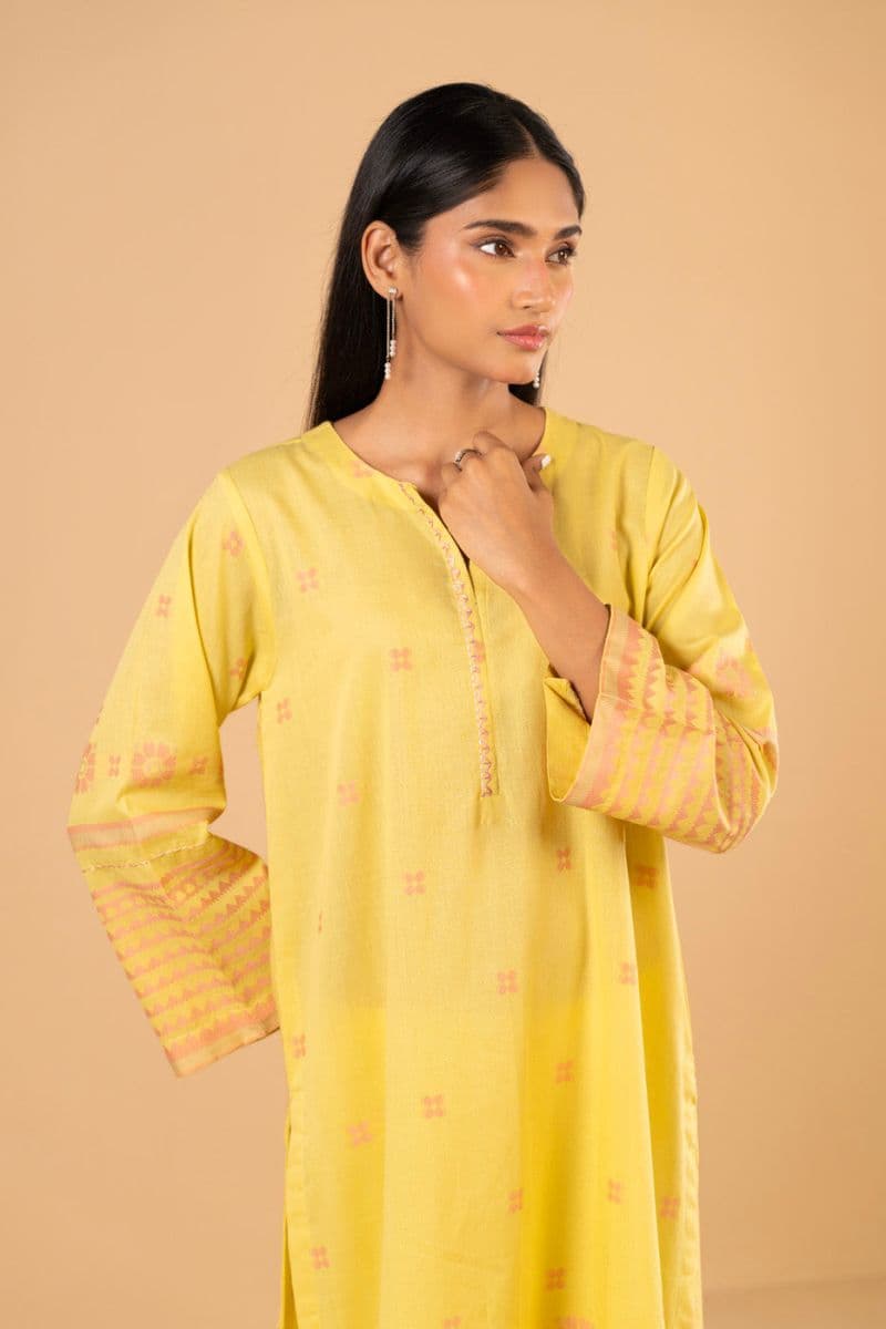 Yellow Embroidered Jacquard 2 Piece Ready-to-Wear Shirt thumbnail