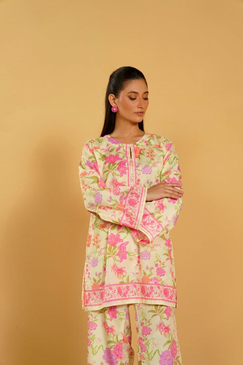 Lemon Green Printed 2 Piece Ready-to-Wear Shirt