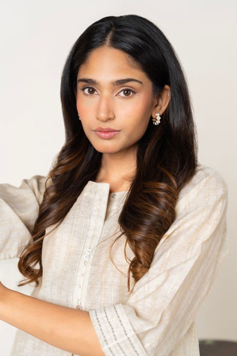 Beige Printed Yarn Dyed 2 Piece Ready-to-Wear Suit thumbnail
