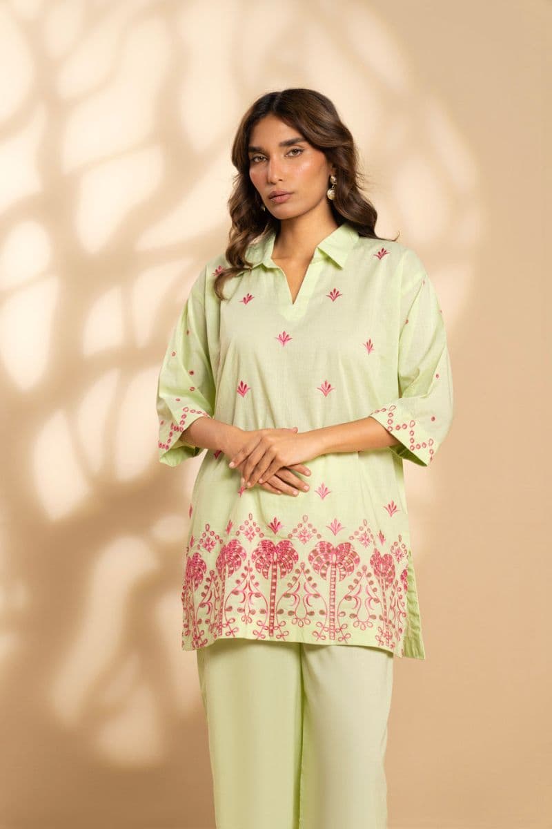 Green Embroidered Cambric Ready-to-Wear Shirt thumbnail
