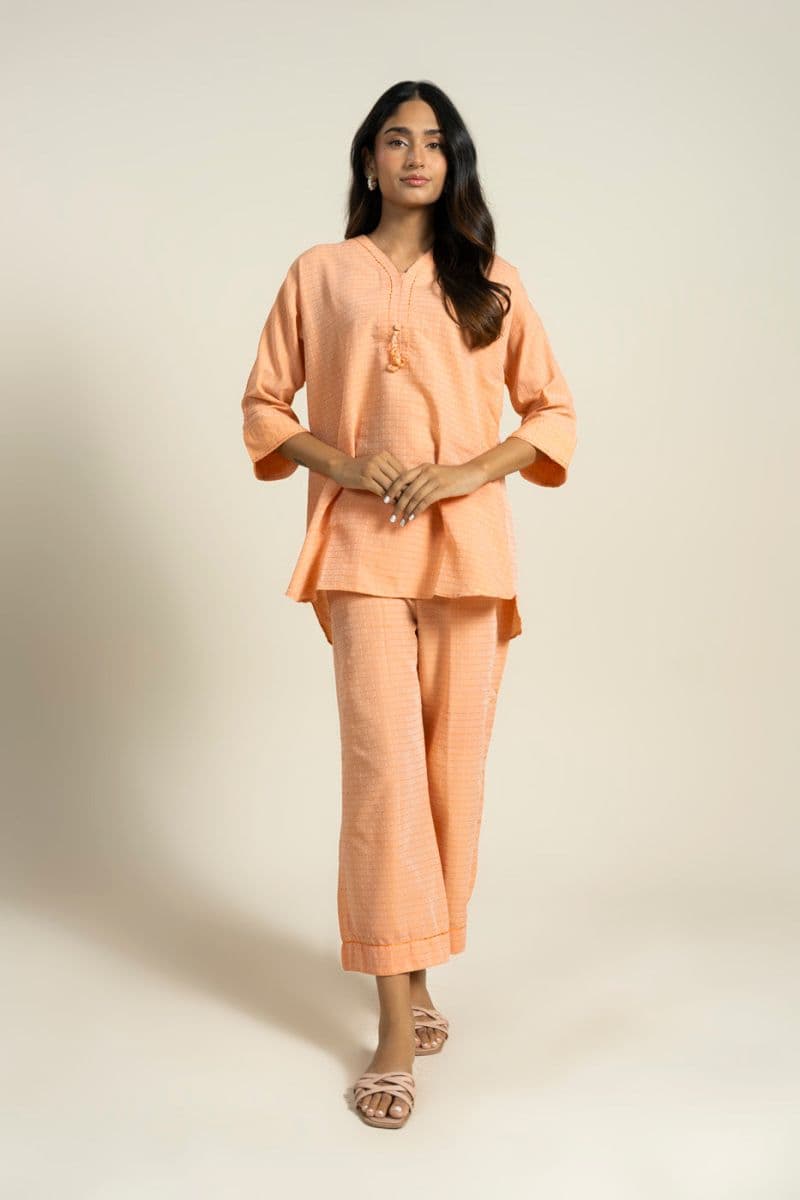 Peach Yarn Dyed 2 Piece Ready-to-Wear Shirt