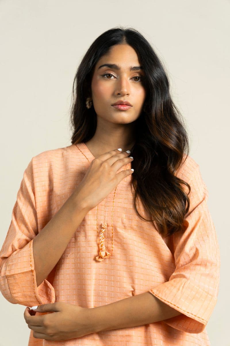 Peach Yarn Dyed 2 Piece Ready-to-Wear Shirt
