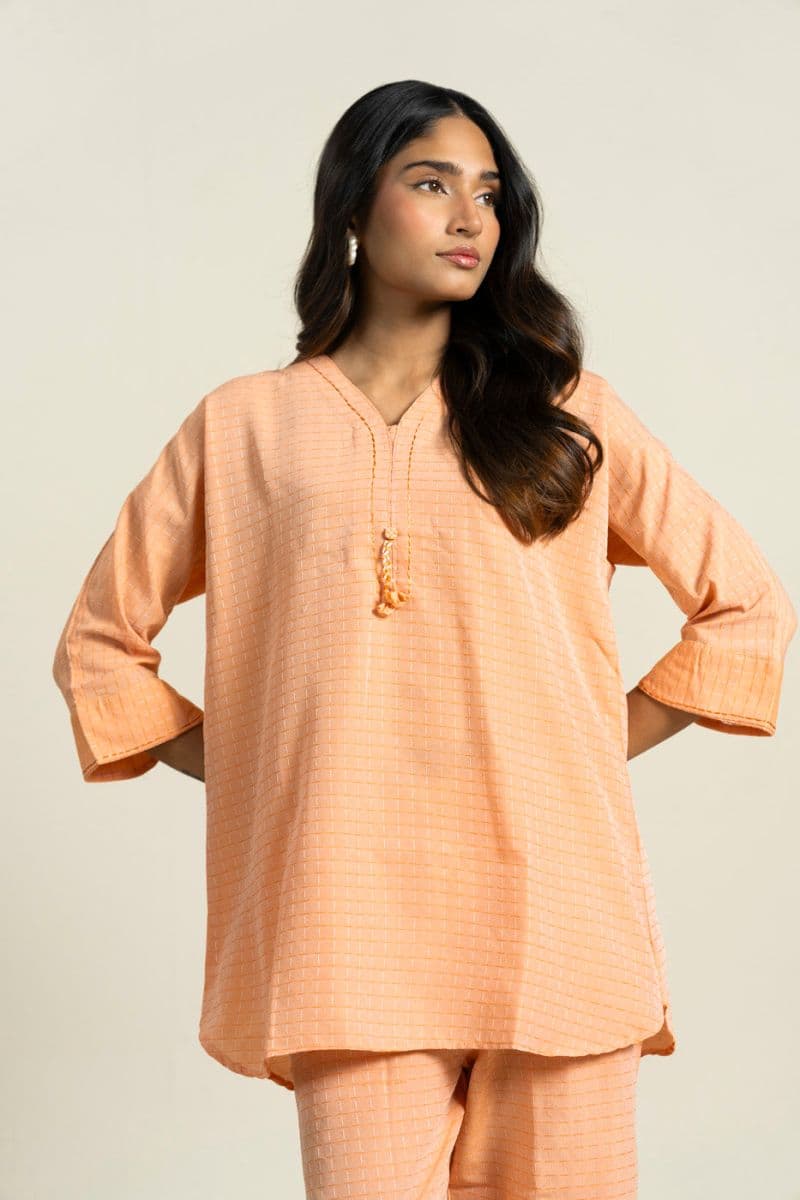 Peach Yarn Dyed 2 Piece Ready-to-Wear Shirt