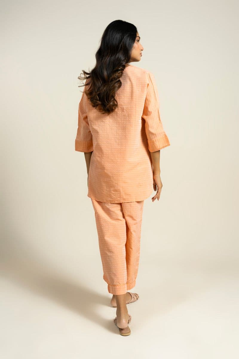 Peach Yarn Dyed 2 Piece Ready-to-Wear Shirt
