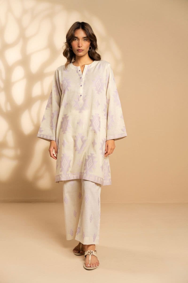 Cream/Purple Jacquard 2 Piece Ready-to-Wear Shirt