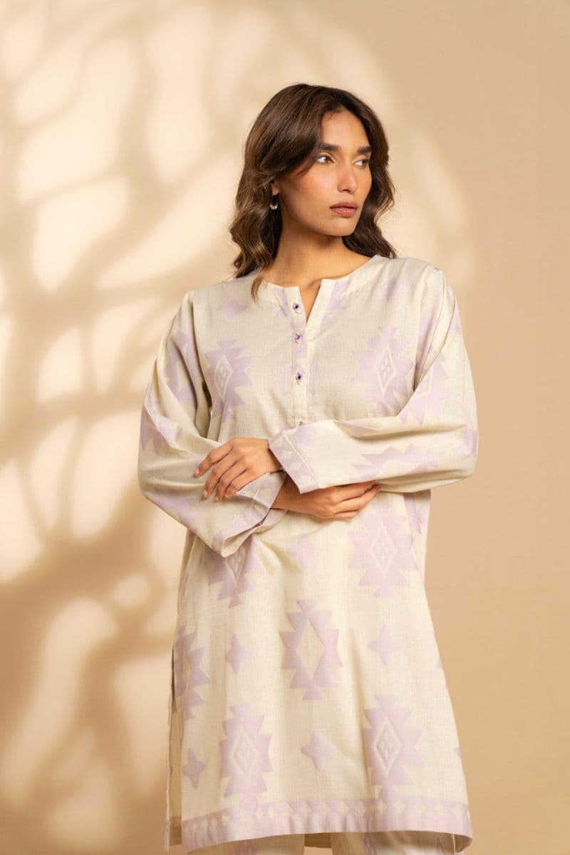 Cream/Purple Jacquard 2 Piece Ready-to-Wear Shirt