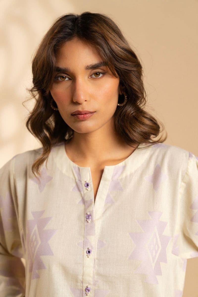 Cream/Purple Jacquard 2 Piece Ready-to-Wear Shirt